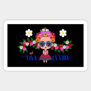 Frida Kahlo cartoon T-shirt - cute frida with blue sunglasses Sticker